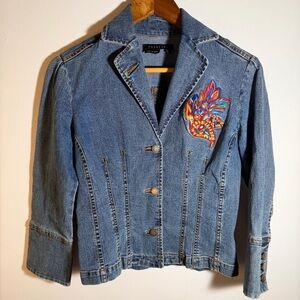 Parallel Blue Denim Jacket with Colorful Embroidery